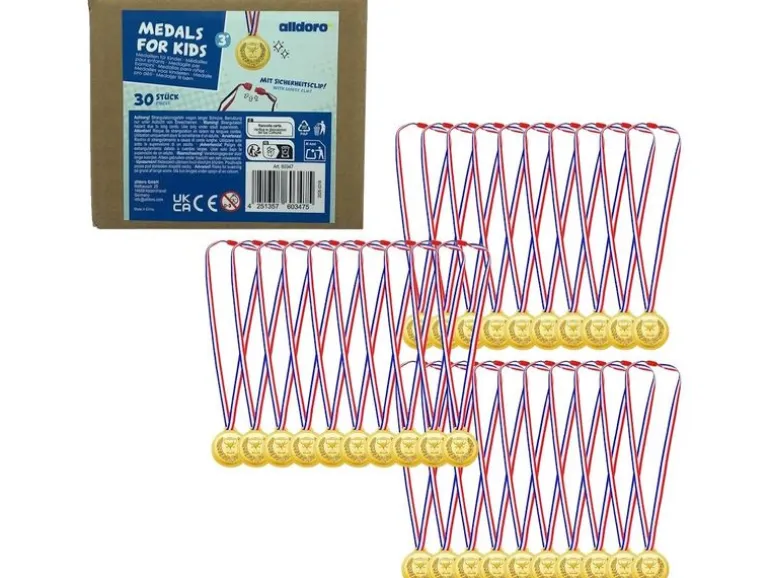 alldoro 30 Medaillen für Kinder Gold, 30-teilig, Kunststoff