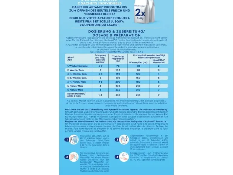 Aptamil Anfangsmilch Pronutra 1, 2x 600 g