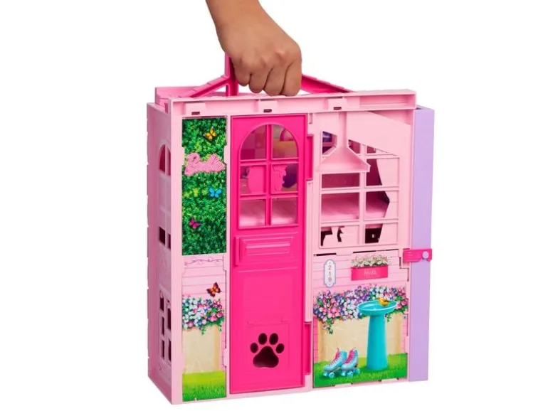 Barbie Barbie Wochenend-Haus mit Puppe, 30 cm, 4 Spielbereiche