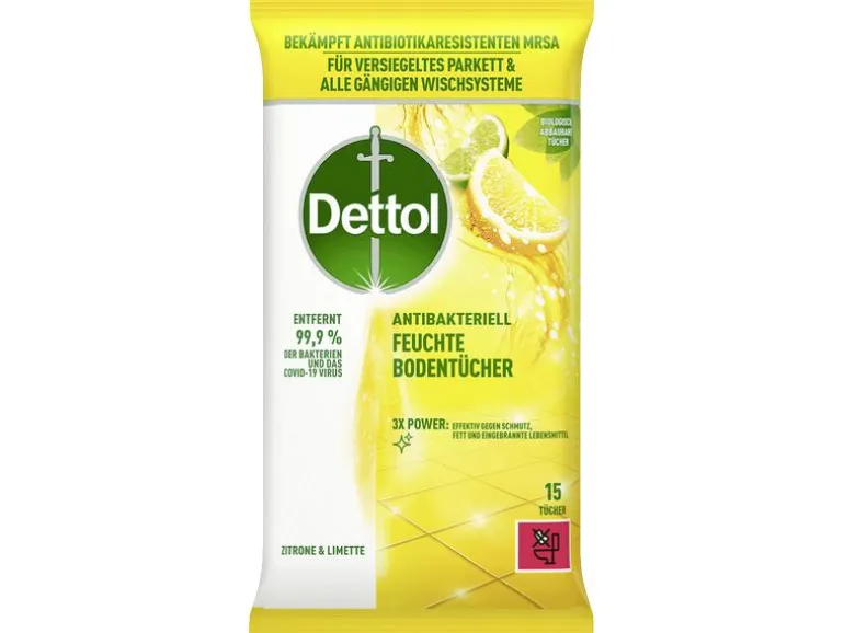 Dettol Feuchte Bodentücher Zitrone & Limette 15 Stück