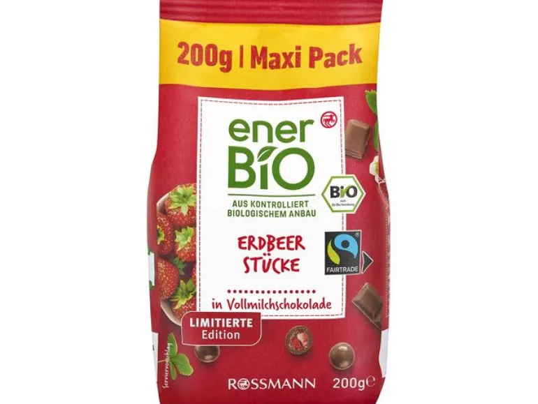enerBIO Erdbeerstücke in Vollmilch Schokolade 200 g