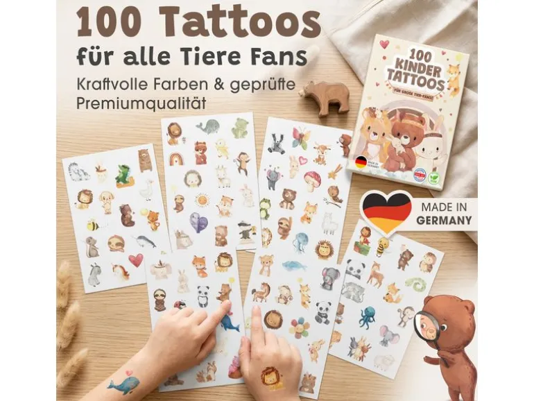 Eulentaler Tattoos für Kinder mit süssen Tier Motiven 100 Stück