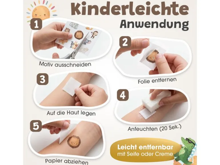 Eulentaler Tattoos für Kinder mit süssen Tier Motiven 100 Stück