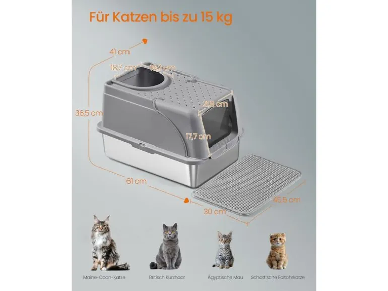 Feandrea Katzentoilette Edelstahl XL 61 x 41 x 36.5 cm