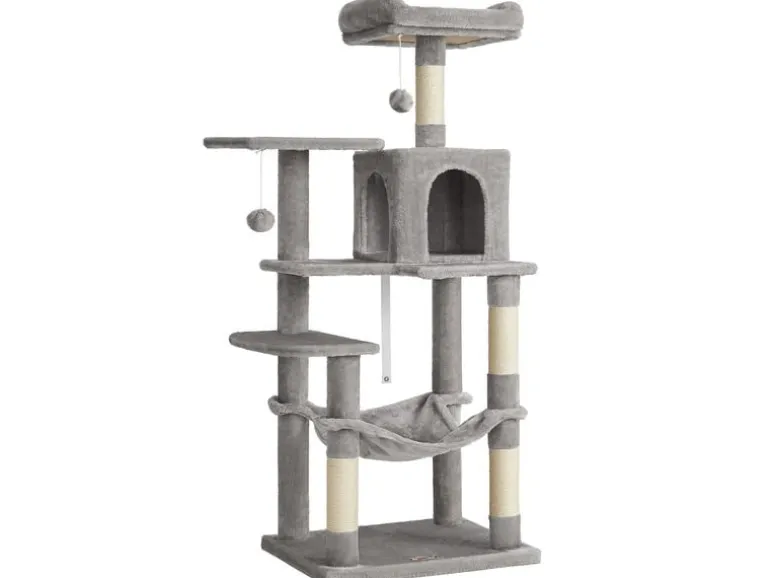 Feandrea Kratzbaum mit Hängematte, 143 cm, Grau/Beige
