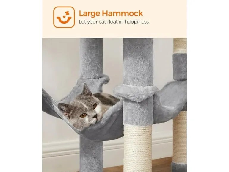 Feandrea Kratzbaum mit Hängematte, 143 cm, Grau/Beige