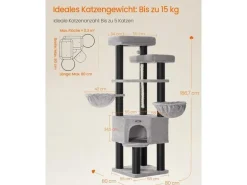 Feandrea Large Multi-Tier Cat Tree 55 x 55 x 195 cm