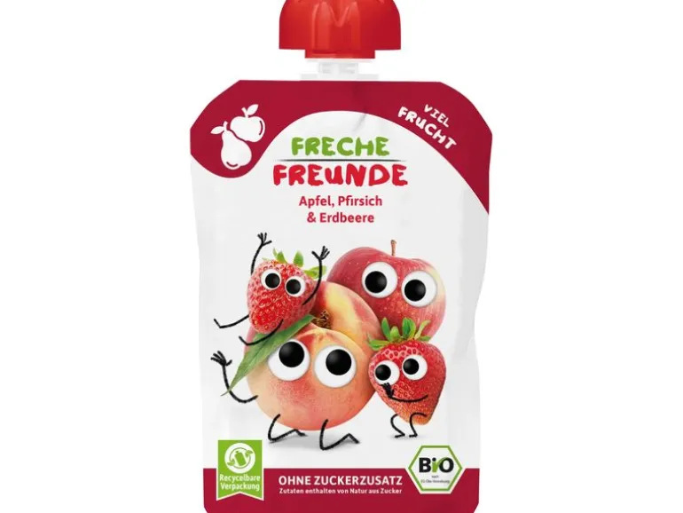 Freche Freunde Quetschbeutel Apfel, Pfirsich, Erdbeere 6x 100 g