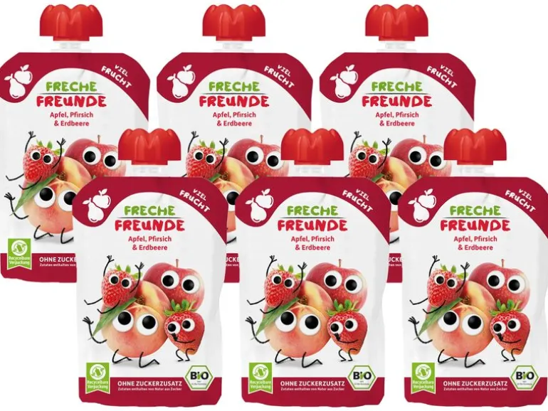 Freche Freunde Quetschbeutel Apfel, Pfirsich, Erdbeere 6x 100 g