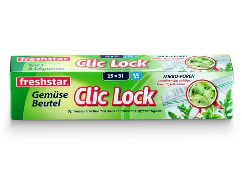Freshstar Gemüsebeutel Clic Lock 3.0 l 25 cm x 27 cm, 15 Stück