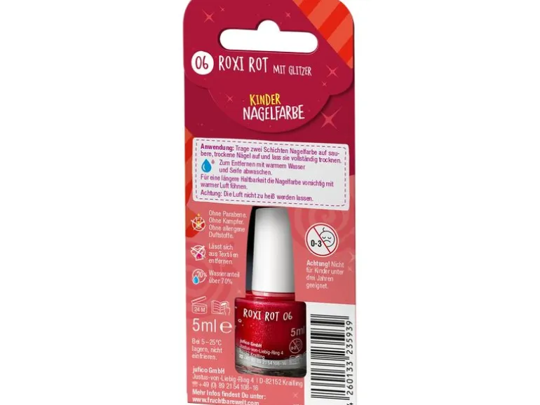 Fruchtbar Kinder-Nagellack Wunderbunt Roxi Rot mit Glitzer