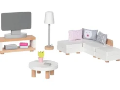 Goki Puppenhausmöbel Wohnzimmerausstattung 15-teilig