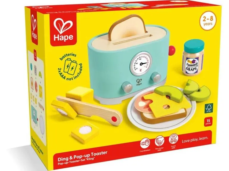 Hape Spiel-Haushaltsgerät Pop-up-Toaster-Set Kling