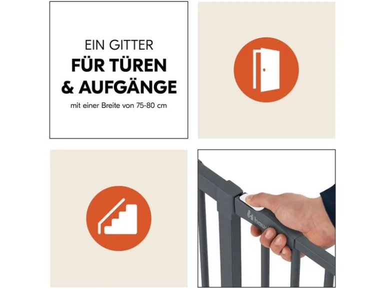 Hauck Türschutzgitter Clear Step 2 Dark Grey 75 cm - 80 cm