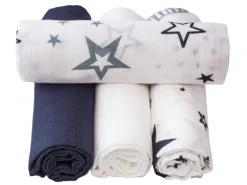 MAKIAN Mulltuch 4-er Set 80 x 80 cm Marine und Weiss Sterne