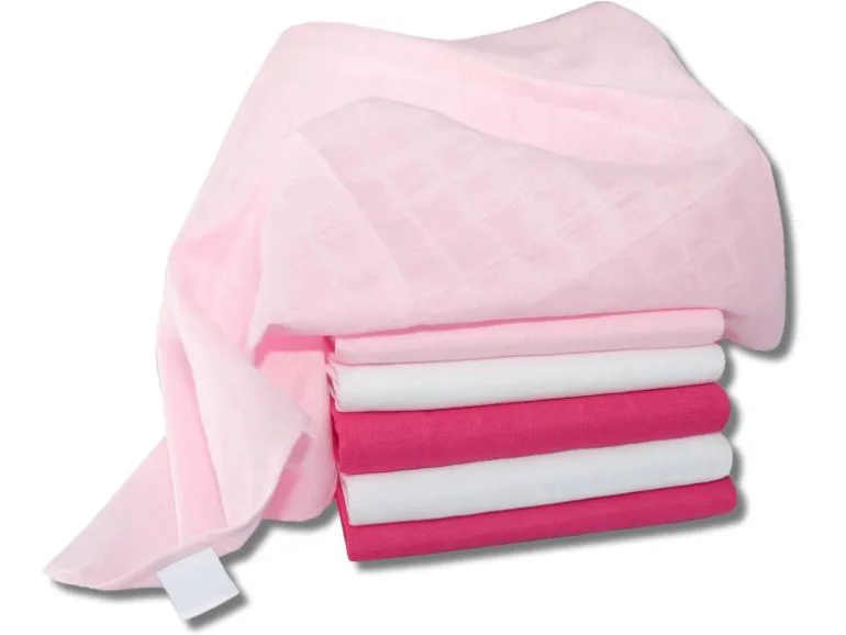 MAKIAN Mulltuch 6-er Set 70 x 70 cm Pink und Weiss uni
