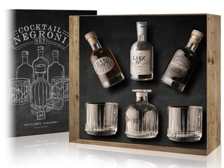 Marzadro Geschenkset Grappa Negroni mit Gläsern und Karaffe