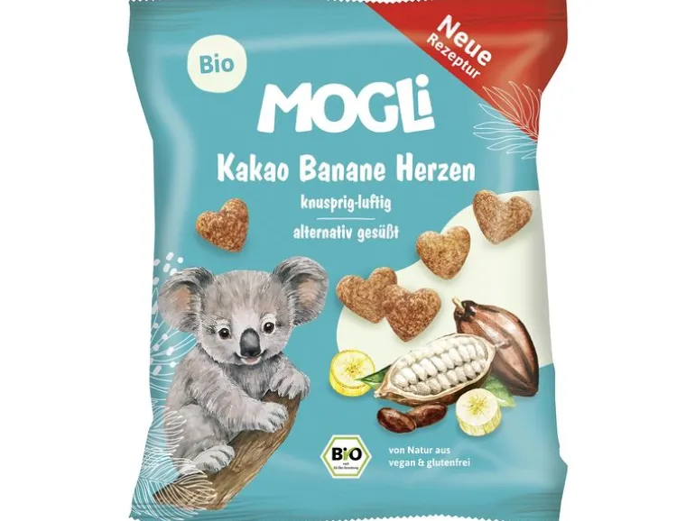 Mogli Knabberspass Kakao Banane Herzen Vegan glutenfrei 30 g