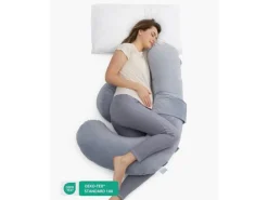 momcozy F-förmiges Schwangerschaftskissen Samt, Grau, 148 x 78 cm