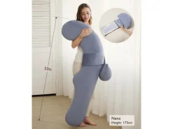 momcozy F-förmiges Schwangerschaftskissen Samt, Grau, 148 x 78 cm