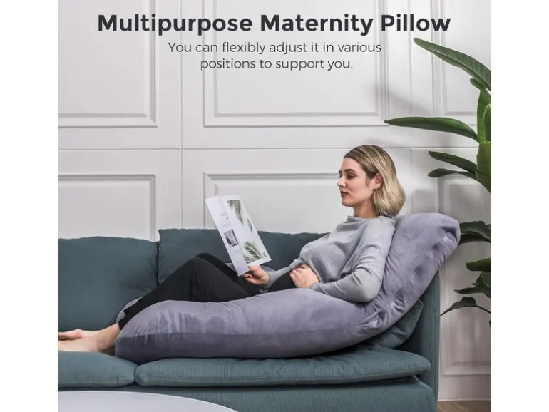 momcozy Schwangerschaftskissen aus Samt 148 x 78 cm, Dunkelgrau