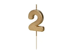 Partydeco PartyDeco Geburtstagskerze Ziffer 2 Gold 1 Stück