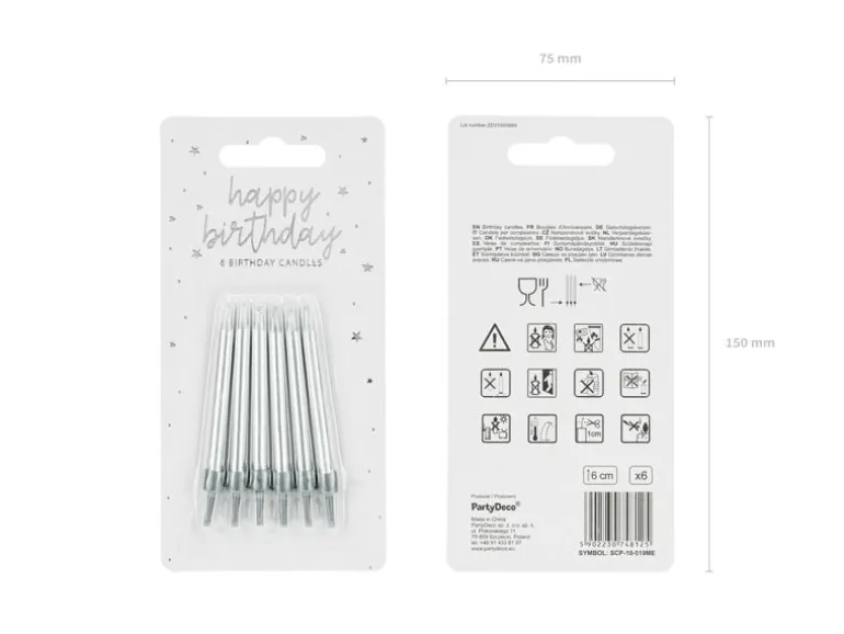Partydeco PartyDeco Geburtstagskerzen Silber, 6er-Set 6 Stück