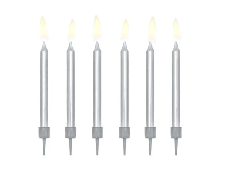 Partydeco PartyDeco Geburtstagskerzen Silber, 6er-Set 6 Stück