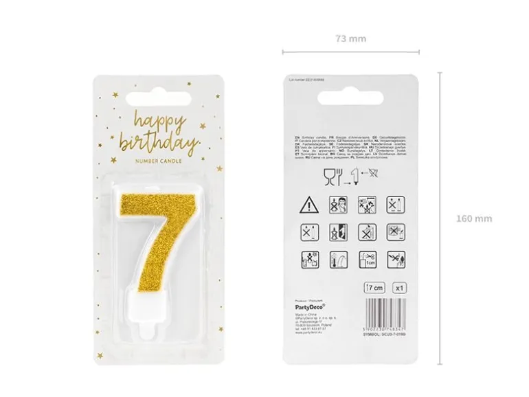 Partydeco PartyDeco Geburtstagskerze Ziffer 7 Gold 1 Stück