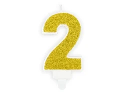 Partydeco PartyDeco Geburtstagskerze Ziffer 2 Gold 1 Stück