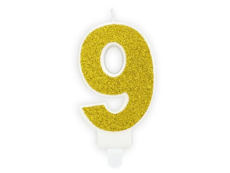 Partydeco PartyDeco Geburtstagskerze Ziffer 9 Gold 1 Stück