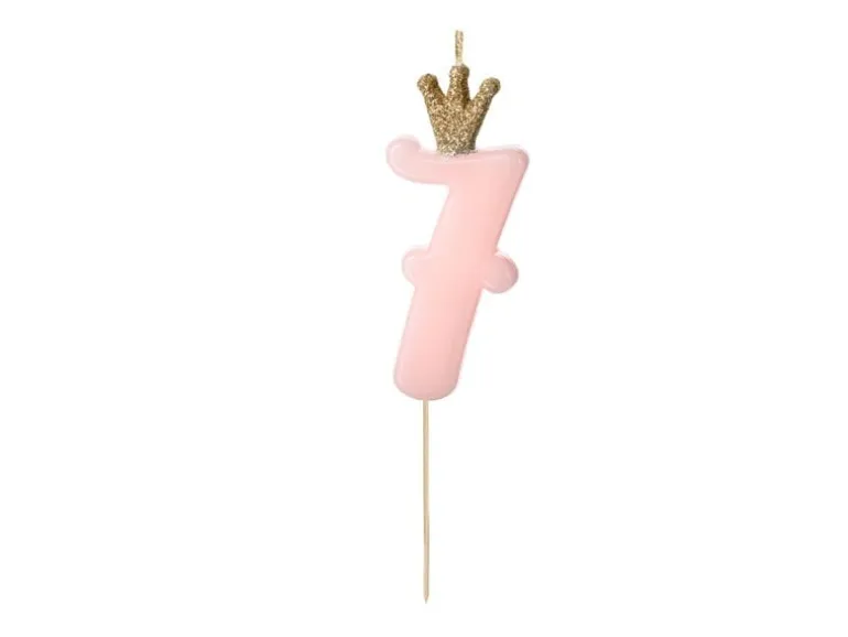 Partydeco PartyDeco Geburtstagskerze Ziffer 7 Hellrosa 1 Stück