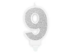 Partydeco PartyDeco Geburtstagskerze Ziffer 9 Silber 1 Stück