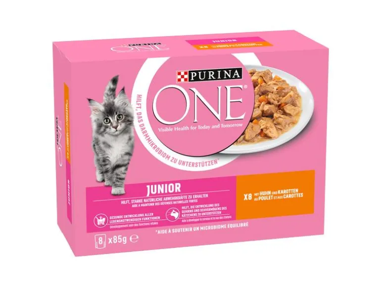 Purina ONE Nassfutter JUNIOR in Sauce Huhn/Karotten, 8 x 85g