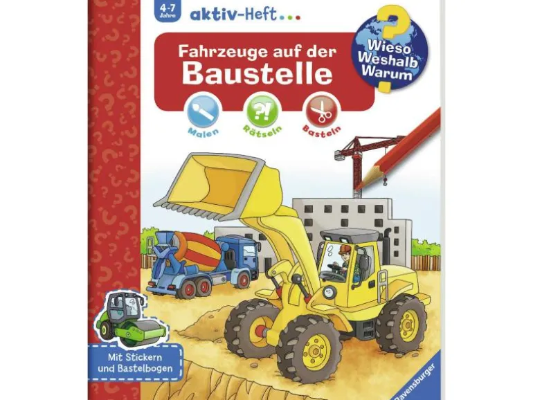 Ravensburger Kinder-Sachbuch WWW aktiv-Heft – Fahrzeuge auf der Baustelle