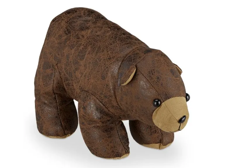 relaxdays Türstopper Bär Braun Stoff Kunstleder 17 x 16 x 32 cm