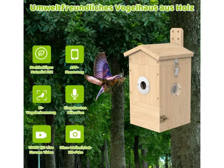 Sanilu Vogel Nistkasten mit Kamera, Solarpanel inklusive