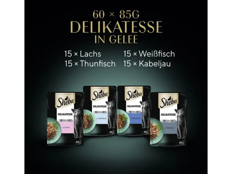 Sheba Nassfutter Delikatesse Gelee Fisch Variation, 60 x 85g