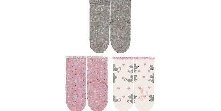 Sterntaler Socken 3er Set Katze/Maus Hellgrau/Rosa/Beige Gr. 27-30