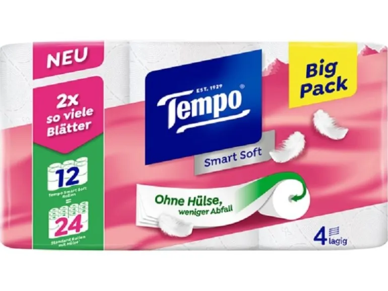 Tempo Toilettenpapier Smart Soft 12 Rollen, 4-lagig, Weiss