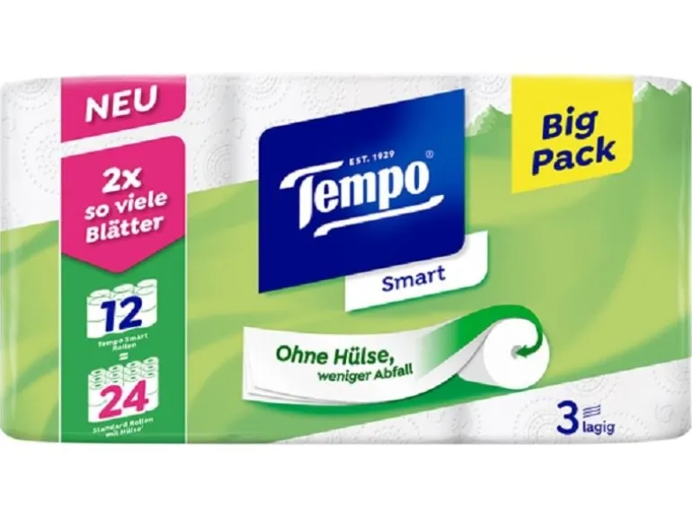 Tempo Toilettenpapier Smart 12 Rollen, 3-lagig, Weiss