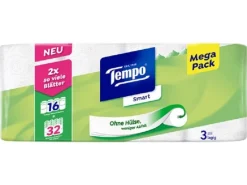 Tempo Toilettenpapier Smart 16 Rollen, 3-lagig, Weiss