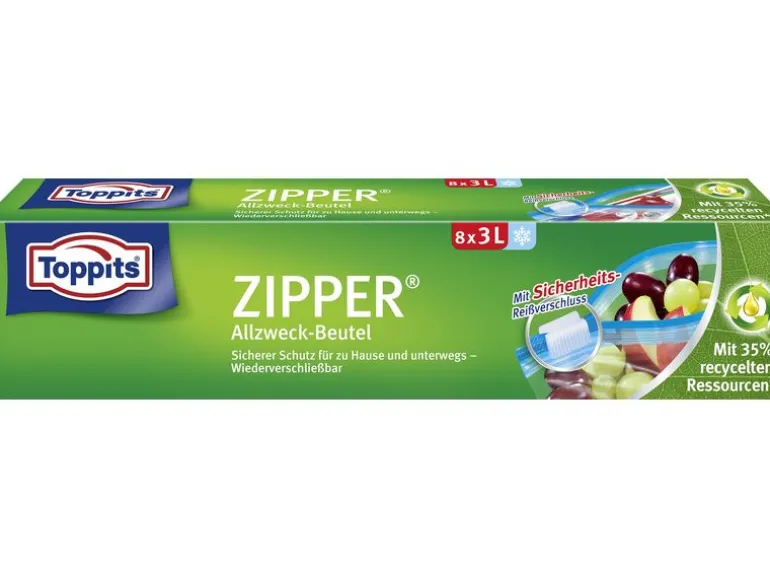 Toppits Frischhaltebeutel Zipper 24 cm x 27 cm, 8 Stück