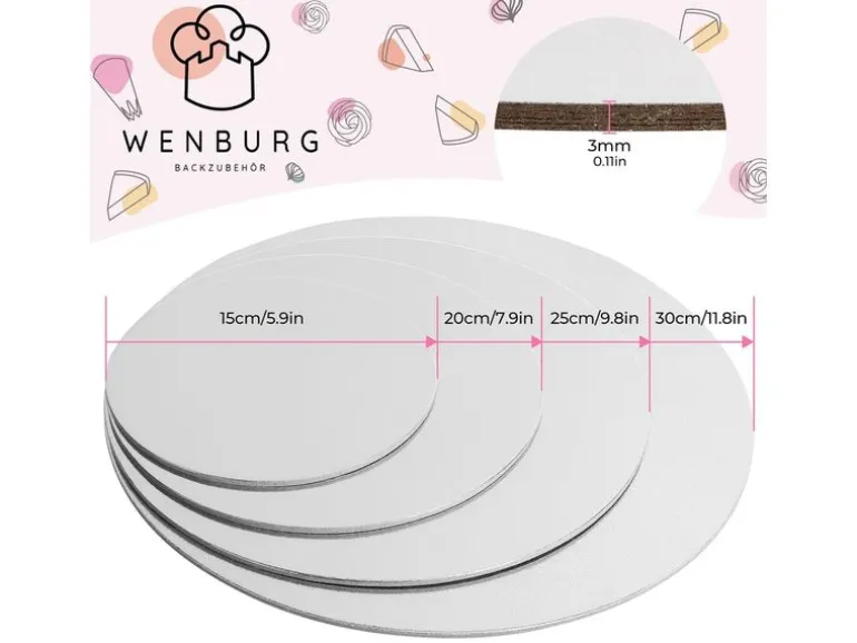 Wenburg Premium Tortenunterlagen 4er-Set – Gold & Siber