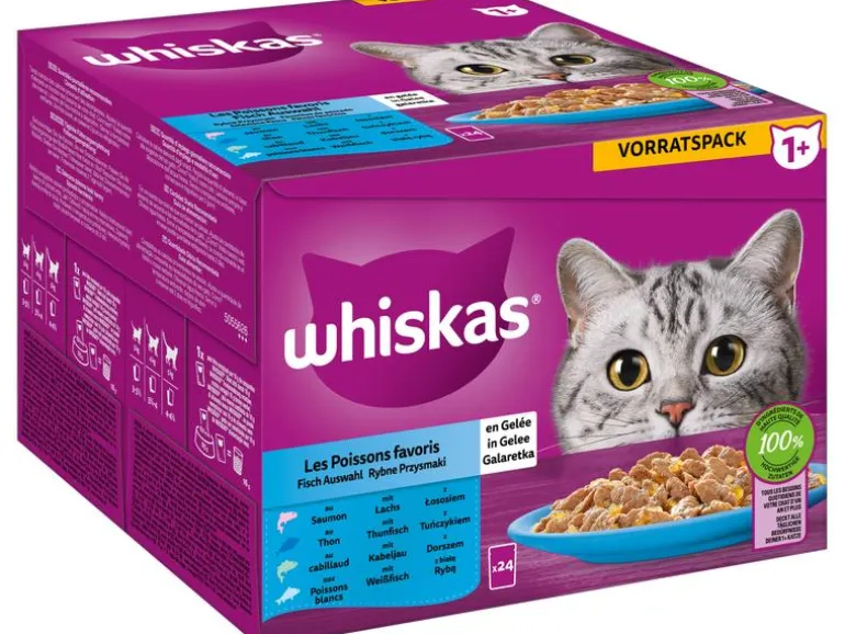 Whiskas Nassfutter Fisch Auswahl in Gelee 1+, 24 x 85 g